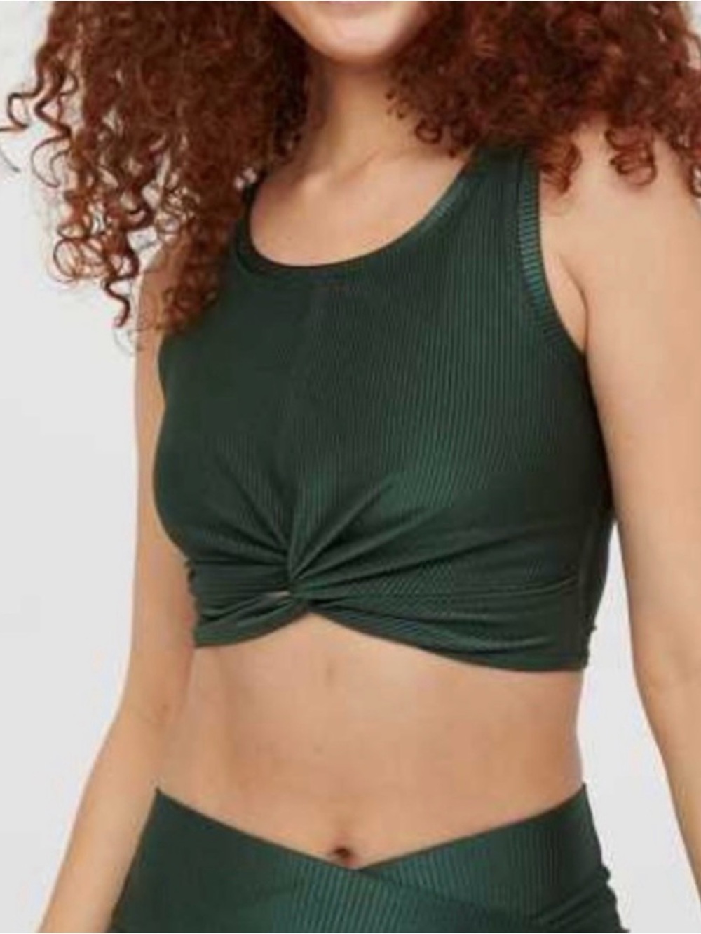 aerie Dark Green Ribbed Twist-Front Crop Tank